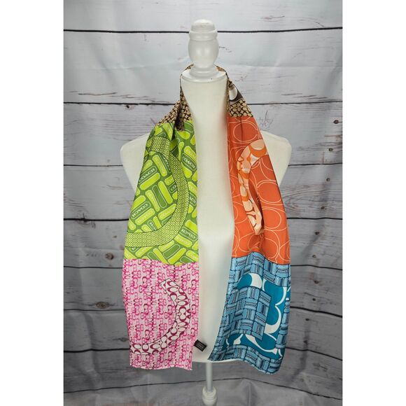 COACH Silk Signature C Logo Multicolor Scarf Twilly CA22608 - Picture 2 of 10